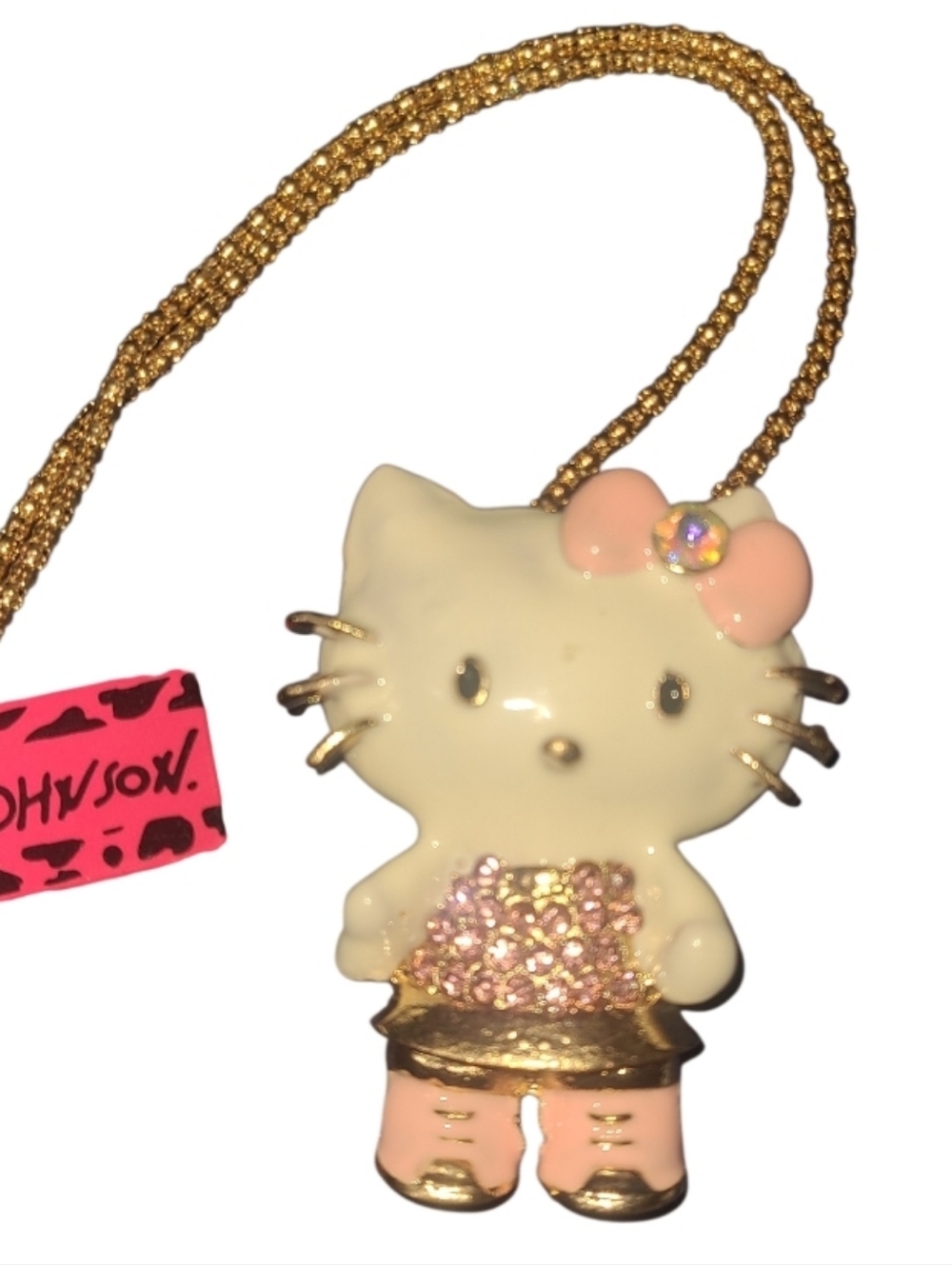 Hello Kitty-Style Cream and Pink large Pendant Necklace with Gold Cord